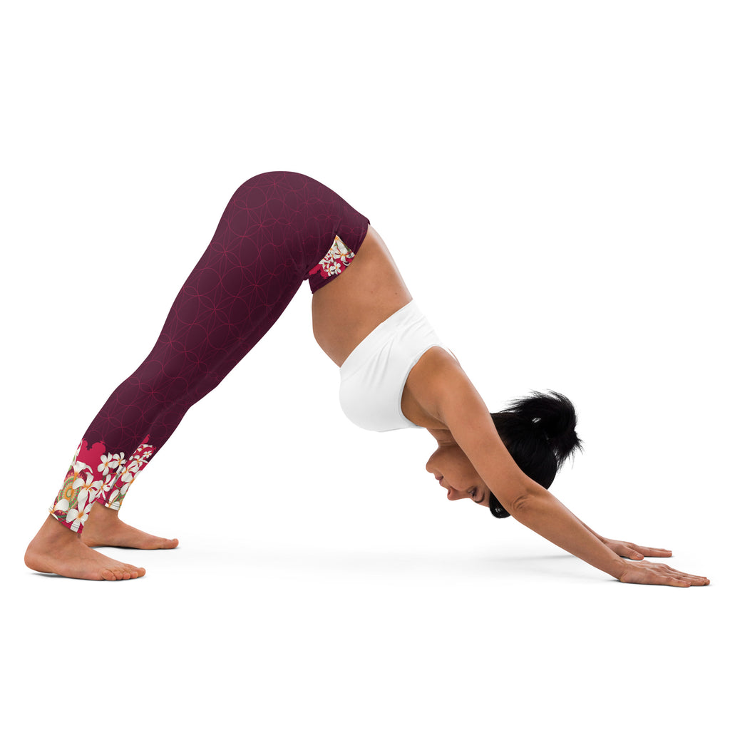 „OMAJANA“ Yoga Leggings in burgunderrot, mit Hüftblume