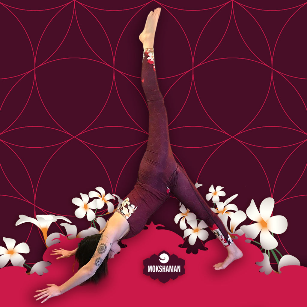 „OMAJANA“ Yoga Leggins in Burgunderrot mit Hüftblume