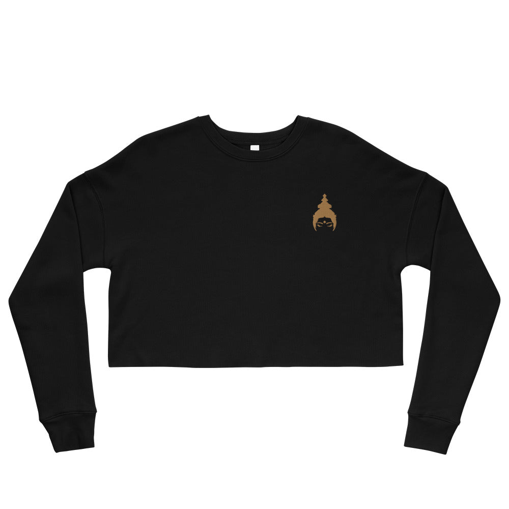 „NABELSCHAU“ Crop-Sweater, bestickt in Gold