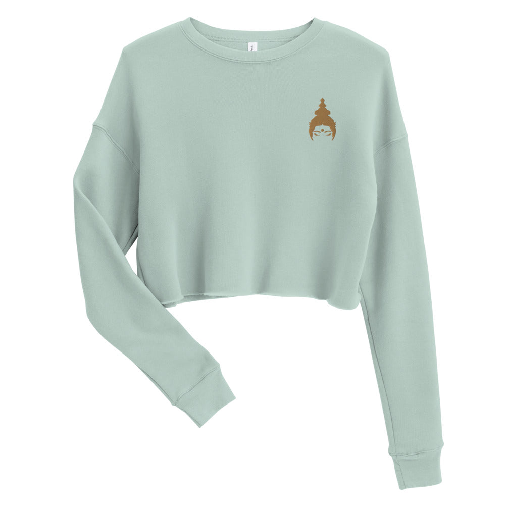 „NABELSCHAU“ Crop-Sweater, bestickt in Gold